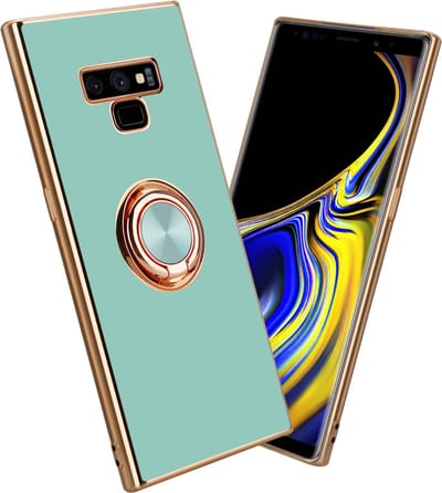 Cadorabo Hoesje geschikt voor Samsung Galaxy NOTE 9 in Glossy Turquoise - Goud met ring - Beschermhoes van flexibel TPU-silicone Case Cover met camerabescherming en magnetische autohouder