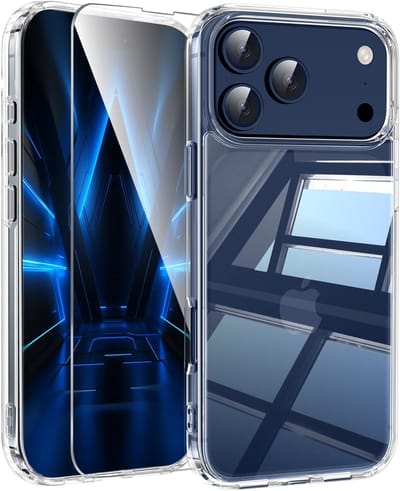 Hoesje en Glas Geschikt voor iPhone 17 Pro - Transparant - Casemania Anti-Shock Back Cover + 2x Glazen Screeenprotector - Val/Stoot Bescherming Telefoonhoesje