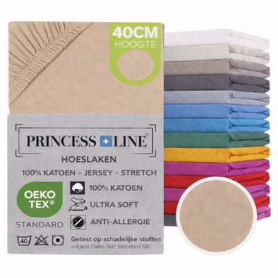 Princess Line- Comfortabel Ultra-Soft-Hoeslaken -100% katoen-Jersey -Stretch -Strijkvrij- Rondom elastiek-Hoekhoogte tot 40cm-Voor Boxspring-Waterbed-2Persoons- Lits-Jumeaux-180x220x40cmIvoor