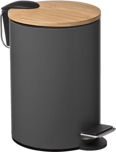 Prullenbak/pedaalemmer donkergrijs metaal 3 liter - 17 x 24 cm - Voor badkamer en toilet
