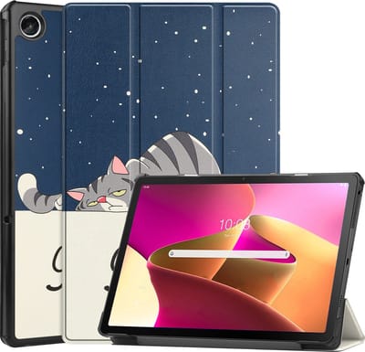 Hoes - Geschikt voor Lenovo Tab M10 Plus (3e / 3rd Generatie) - Dun & Stevig - Trifold Bookcase - Hard Cover - Hardcover Book Case - Tablet Hoesje - Kat