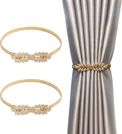 Set van 2 Gouden Gordijnhouders, Minimalistische Metalen Gordijnhaken voor Thuis, Kantoor en Slaapkamer, Decoratieve Gordijnaccessoires voor een Elegante Interieurstyling