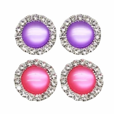 2 Paar-Clip oorbellen-1.5 cm-Kunststof-Paars-midden roze