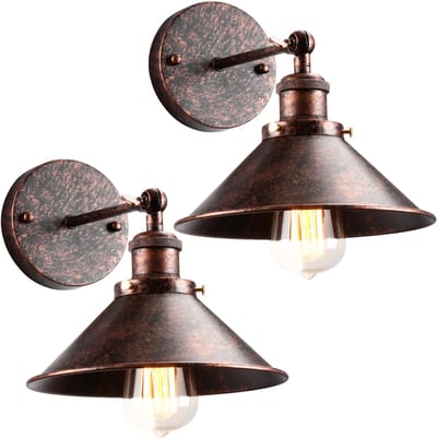2 Stuks Wandlamp Industrieel 180° Draaibaar E27 Muurlamp Vintage Wandarmatuur voor Woonkamer Slaapkamer Roest