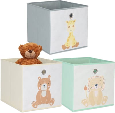 Opbergmand kinderkamer - set van 3 - opvouwbaar - dieren