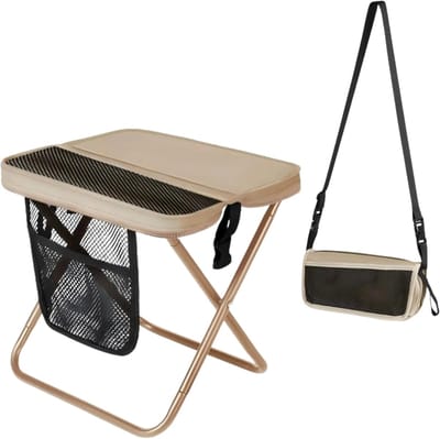 Draagbare Opvouwbare Kruk - 12 Inch Hoog - Inklapbaar Met Opbergzak - Handenvrij Dragen - Draagvermogen 300 Lbs - Ultralicht - Voor Wandelen, Vissen, Kamperen En Festivals - Khaki