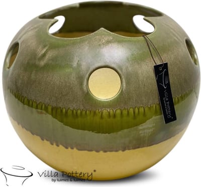 Vaas - Villa Pottery - Modern - Decoratie - Keramiek - Woondecoratie - Topflower 1_2 Dark Green Reactive Yellow