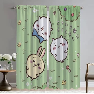 Chiikawaes Raamgordijn voor Kamer 2 Paneel Gordijnen Kinderkamer Afscheiding Tule voor Slaapkamer Huis Interieur Gordijnen Shades Woon W50xH70cmx2pcs-CL beige