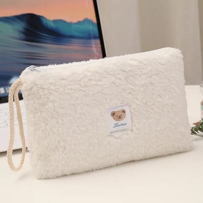 Teddy Make-up Tas Wit - Make Up Organizer - Etui - Tasje voor Make-up - Reistas - Skincare Organizer - Reis Toilettas - Makeup Organizers - Cosmetica Tas - Stoffen Tasje - Ook Voor Kwasten