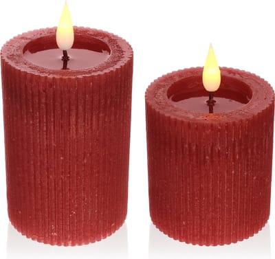Comforder 2 LED Kaaren met Flikkerende Vlam - Elektrische Stomp Kaarsen op Batterijen met Timer - Ø7 cm Rood