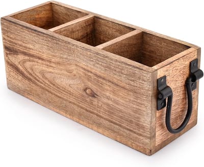Famanu – Houten bestekhouder met 3 compartimenten – Keukengerei caddy voor vorken, lepels en spatels – Aanrecht organizer