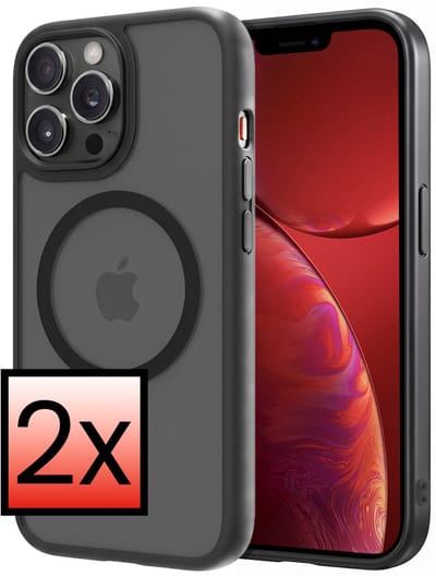 Hoesje - 2 Stuks - Geschikt voor Apple iPhone 14 Pro - Magsafe Compatible - Sterk & Shockproof - Back Cover - Shock Proof Case - Telefoon Hoes - Zwart