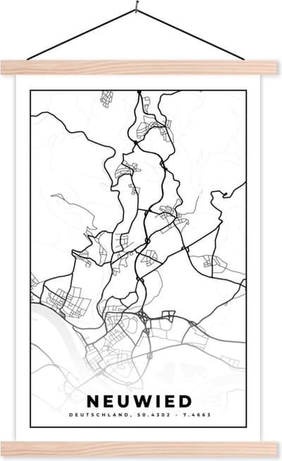 Posterhanger incl. Poster 40x60 cm - Schoolplaat - Stadskaart - Neuwied - Plattegrond - Kaart - Textielposter - Blanke latten - Stadskaart