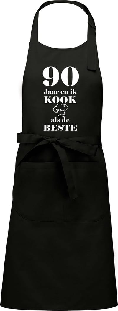 Mijncadeautje - Luxe schort - 90 jaar - en ik kook als de beste - zwart