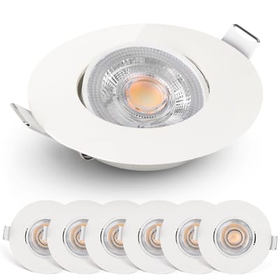 Spotjes Wit Dimbaar 6 stuks – Ultralage Inbouwdiepte - 480 Lumen – 2700K Warm Wit - 4.9W - 50° Kantelbaar - Emos Exclusive Inbouwspots Led