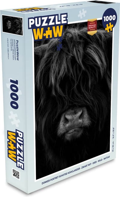 Puzzel Schotse Hooglander - Koe - Zwart - Wit - Portret - Legpuzzel - Puzzel 1000 stukjes volwassenen