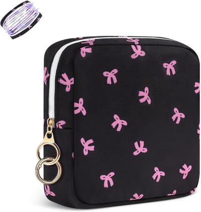Sanitary Napkin Bag for Organizer, Hygienic Bag, Menstrual Poule with Zip, Container, Tampons, Mini Clutch, Makeup, Travel Bag for Women and Girls (Black-C)