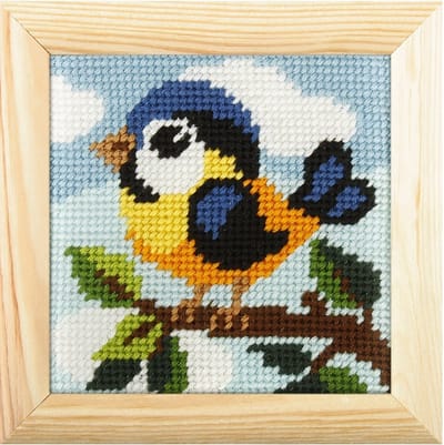 Borduurpakket voor kind - met lijstje - Orchidea - Vogeltje op Tak