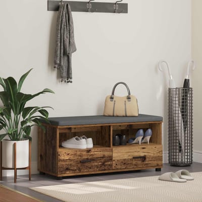 vidaXL - Hallenbank - Oudhout - 100 - x - 38 - x - 46 - cm - Geengineerd - Hout - en - Stof