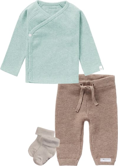 Noppies - Kledingset - 3 delig - Broek Grover Taupe - Overslagshirt Nanyuki Mint - 1 paar sokjes taupe - Maat 74