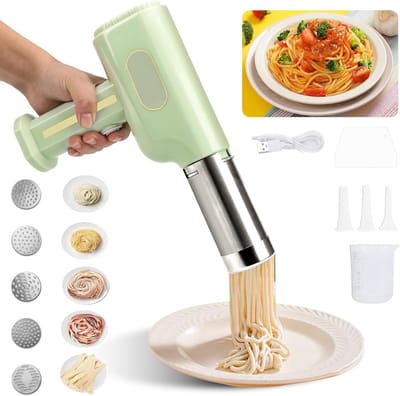 Draagbare elektrische pastamaker met 2600 mAh batterij, 5 pastavormen en accessoires voor perfect verse pasta