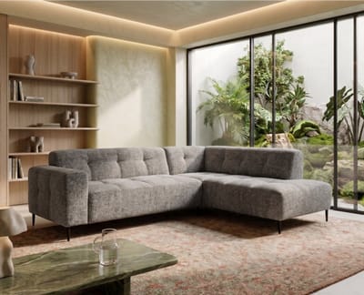 Hoekbank Viano rechts stof Bella 15 Donkergrijs gemêleerd - 255x200x84 cm - modern