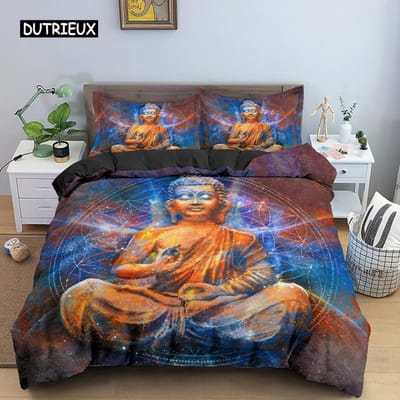 Mandala Boeddha Beddengoedset Mandala Dekbedovertrek Dekbedovertrekset Luxe Beddengoedsets Boheems Boeddhistisch Souvenir Slaapkamerdecoraties EU single(135x200cm)