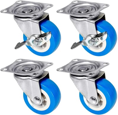 Zwenkwielen Set - Meubelwielen Remwielen - Meubels Verplaatsen - Vloervriendelijk & Geruisloos - 4 Delig 50mm - Blauw