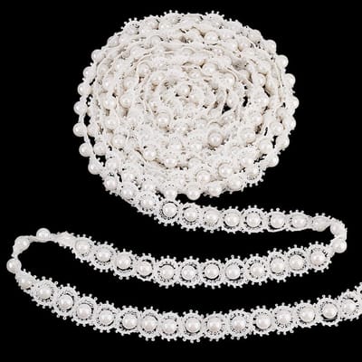 4 Yards Witte Parels Kantlint, 7/8" Parels Franje Applicatie Trim voor Kostuums, Gordijnen en DIY Ambachten