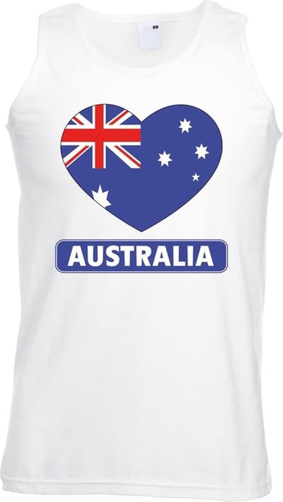 Australie singlet shirt/ tanktop met Australische vlag in hart wit heren S