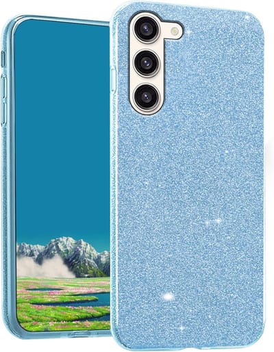 Casemania Hoesje Geschikt voor Samsung Galaxy S24 - Blauw - Glitter Back Cover