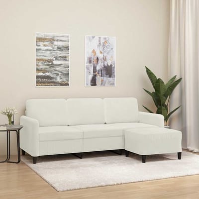 vidaXL - Driezitsbank - met - voetenbank - 180 - cm - fluweel - crèmekleurig