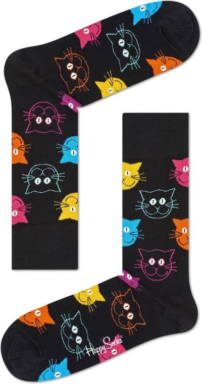 Happy Socks Cat Sokken - Zwart/Multi - Maat 41-46