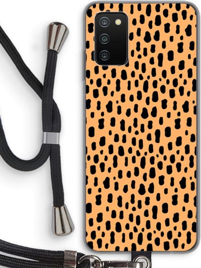 Case Company® - Hoesje met koord geschikt voor Samsung Galaxy A03S hoesje met Koord - Panter - Telefoonhoesje met Zwart Koord - Bescherming aan alle Kanten en Over de Schermrand