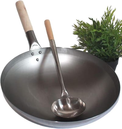 30 cm Wokpan + Spatel Set - Koolstofstaal, Geschikt voor Gas en Inductie