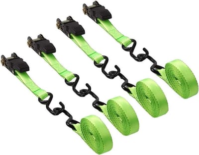 Spanbanden Set - Sjorbanden Ratelbanden - Vastzetten van lading - Snelle ontgrendeling - 4 stuks 5 meter - Rood en Groen