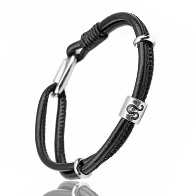 Leeuw / Leo - Sterrenbeeld Armband - Zwart Leer - Armbanden Heren Dames - Astrologie - Papa Cadeau Voor Mannen - Vaderdag