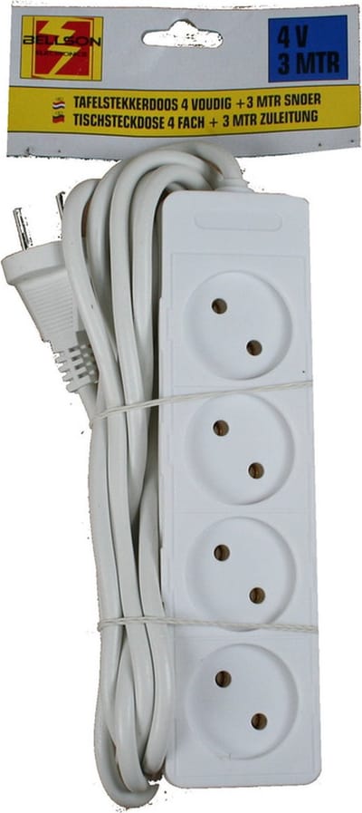 2x Stekkerdoos 4-voudig wit - 3 meter - Witte stekkerdozen - Verlengsnoeren/verlengkabels