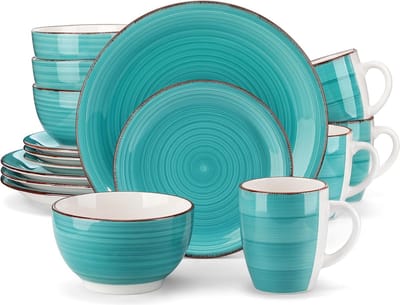 Luxe Serviesset – 16 delig – 4 persoons – Porselein - Bordenset – Dinner platen – Dessertborden - Kommen - Mokken - Bella Blauw