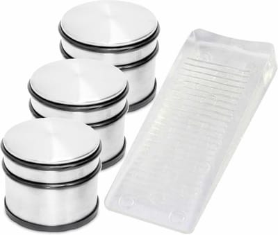 3x RVS deurstopper met rubberen bescherming + gratis deurwig transparant - 9 x 7.5 cm - 1.1 kg