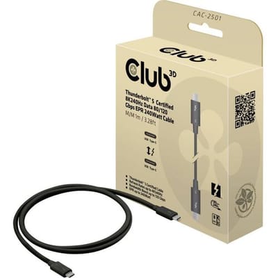 club3D CAC-2501 Thunderbolt-kabel Thunderbolt 5 Thunderbolt (USB-C) stekker 1.00 m Zwart Halogeenvrij