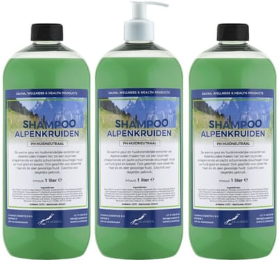 Shampoo Alpenkruiden - 1 liter (transparant) - 3 stuks - met witte pomp - Voordeelverpakking - Haarverzorging