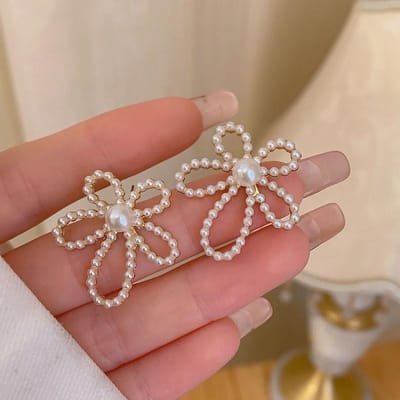 Witte Parelwitte Holle Grote Bloem Oorknopjes voor Vrouwen Sieraden Oorbellen Pendientes Valentijnsdag Meisjescadeau brown