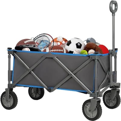 RUX® Bolderkar Opvouwbaar Luchtbanden – Bolderwagen Voor Alle Terreinen – Boodschappenwagen Met 100Kg Belastbaarheid – Strandkar Met Verstelbare Handgreep – Tuinkar –Blauw - 89cm x 48cm x 30cm