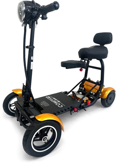 COMFYGO MS3000 Elektrische scootmobiel, 4 wielen, maximale snelheid 18 km/u, 15,6 Ah Lithium-ion accu, Actieradius tot 40 km, Goud, Standaard stoel + Kinderzitje