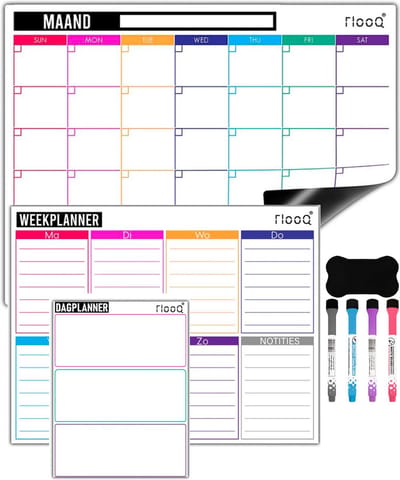FLOOQ Magnetische Maandplanner Weekplanner 2024 en Boodschappenlijst - Complete set - Planbord - Familieplanner - Dagplanner - To Do Planner - Inclusief Markers & wisser
