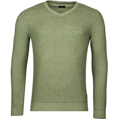 Baileys Trui Two-Tone Jacquard Interlock V-Neck Allover Plated Olive Green Melange / male