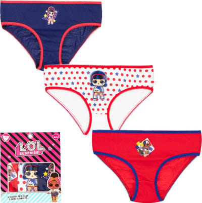 3 Pack Meisjes slips - LOL Surprise - Rood-Wit-Blauw Maat- 5/6 jaar