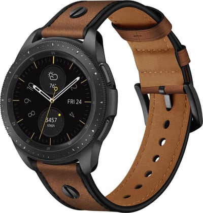 Strap-it 20mm Geschroefde leren band geschikt voor Samsung Galaxy Watch 7 / 6 / 5 / 4 / 3 (41mm)/ 42mm / Active / FE / Polar Ignite / Huawei Watch GT 3 42mm / 3 Pro 43mm / Amazfit - luxe leren bandje met gespsluiting (donkerbruin)