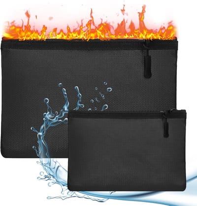 Set van 2 Brandwerende Documenttassen, 35x25cm en 20.3x14.2cm, Veiligheidsopslag voor Geld, Paspoorten en Waardevolle Documenten